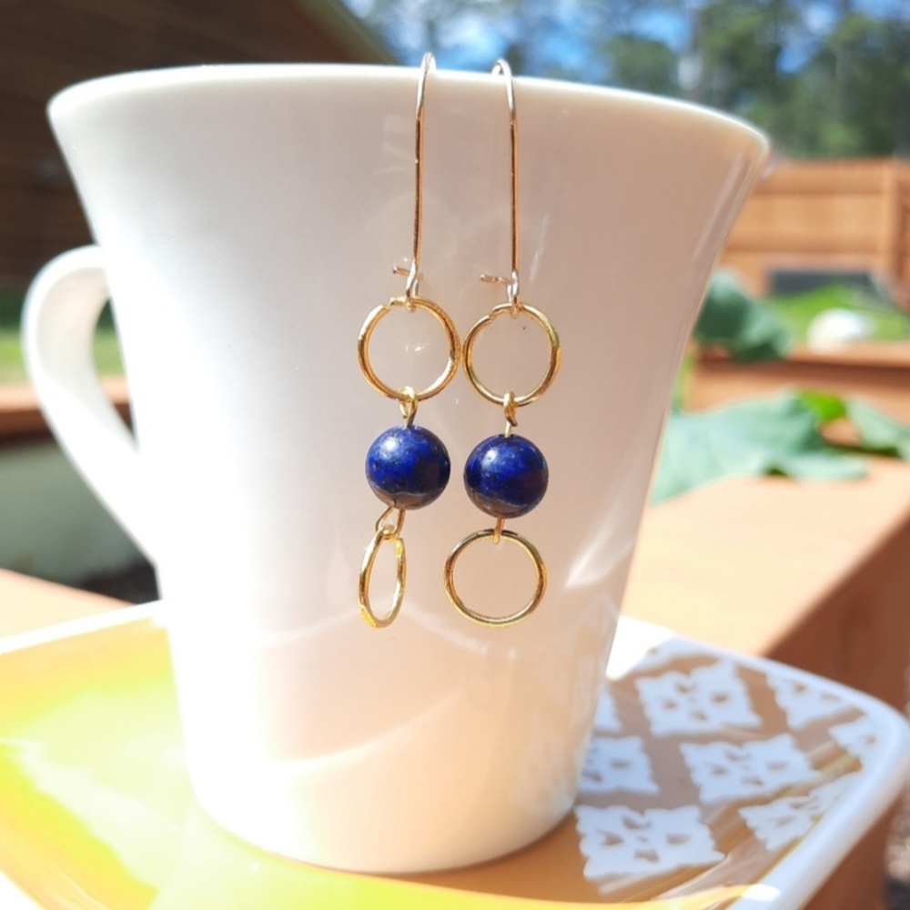 Blue Lapis Stone & Circle Dangle Earrings